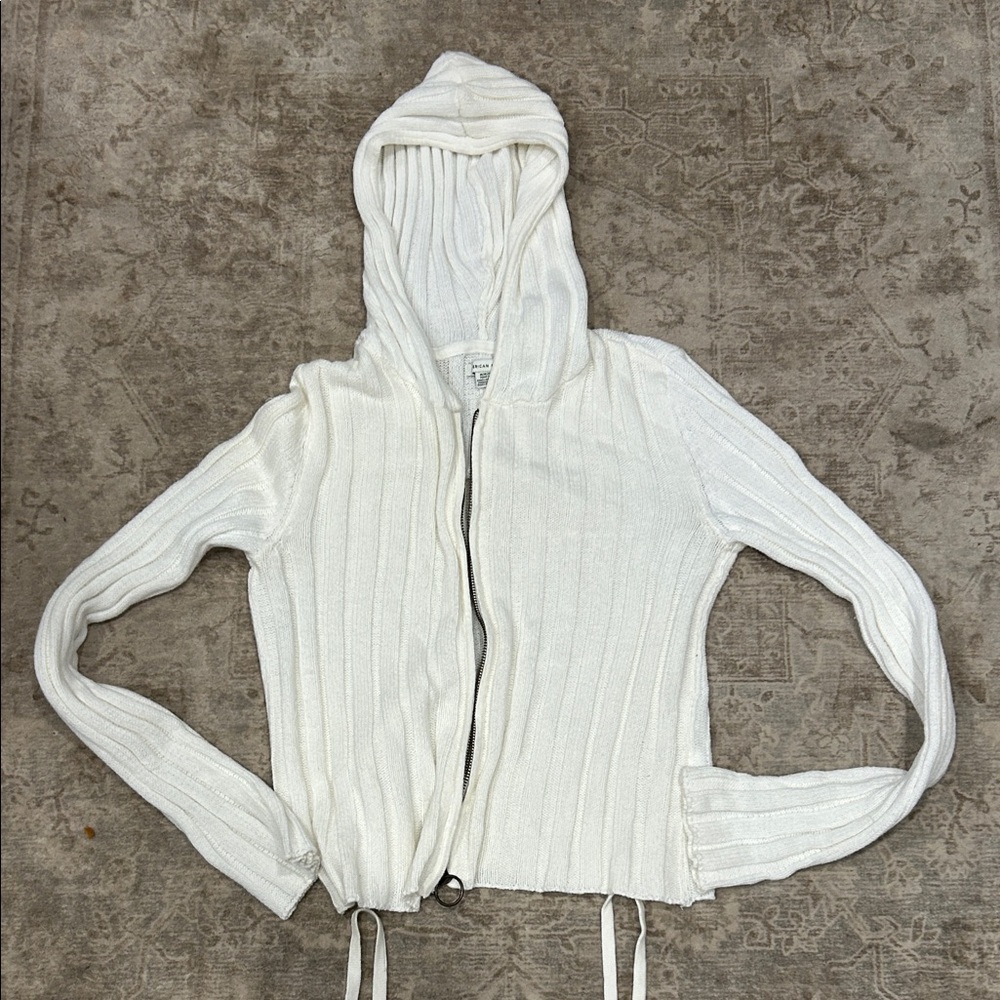 American Eagle Outfitters White Hooded Sweater and matching crop top with straps